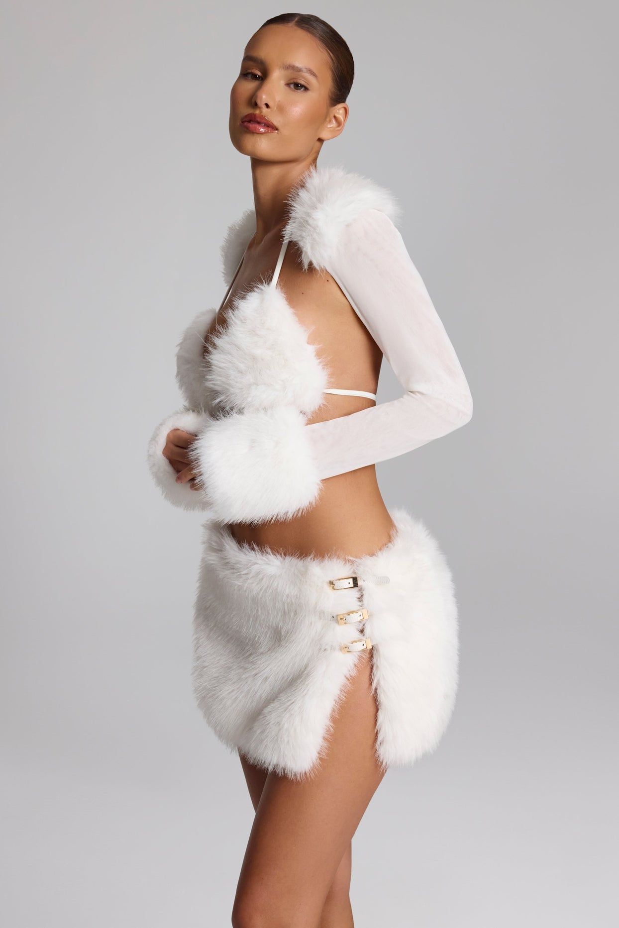 Faux Fur-Trim Bolero in White - 3