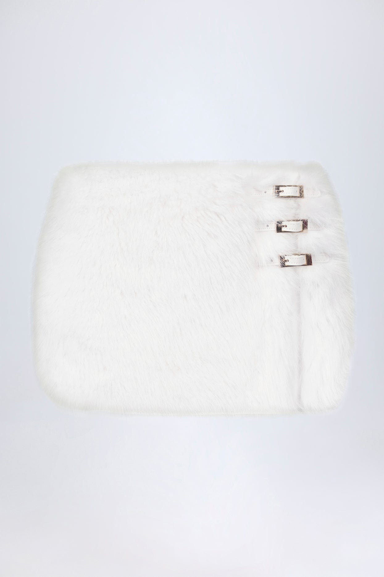 Buckle-Detail Faux Fur Micro Mini Skirt in White - 5