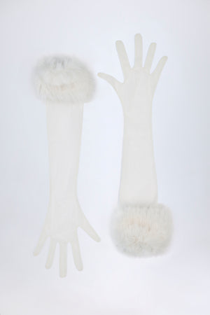 Faux Fur-Trim Gloves in White
