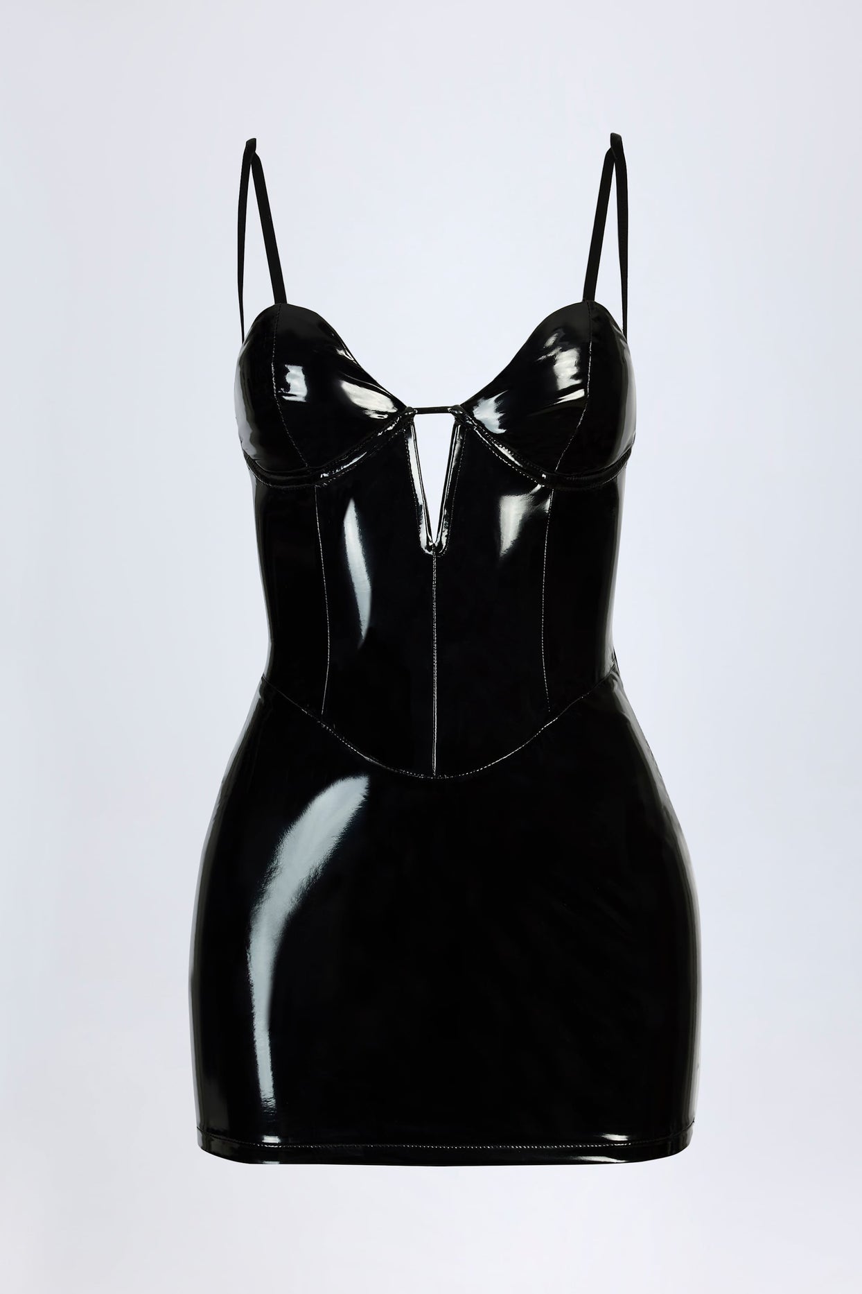 Vinyl Corset Mini Dress in Black - 5