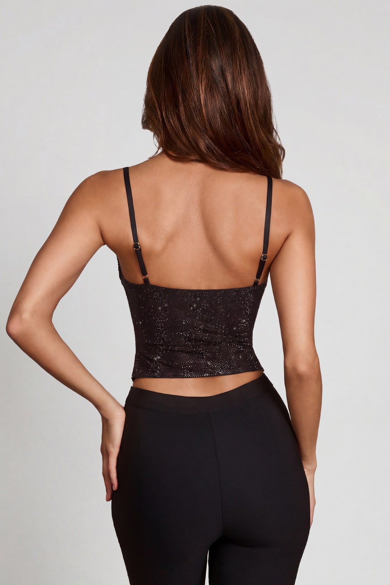 Embellished Peekaboo Cowl-Neck Top in Black - 2