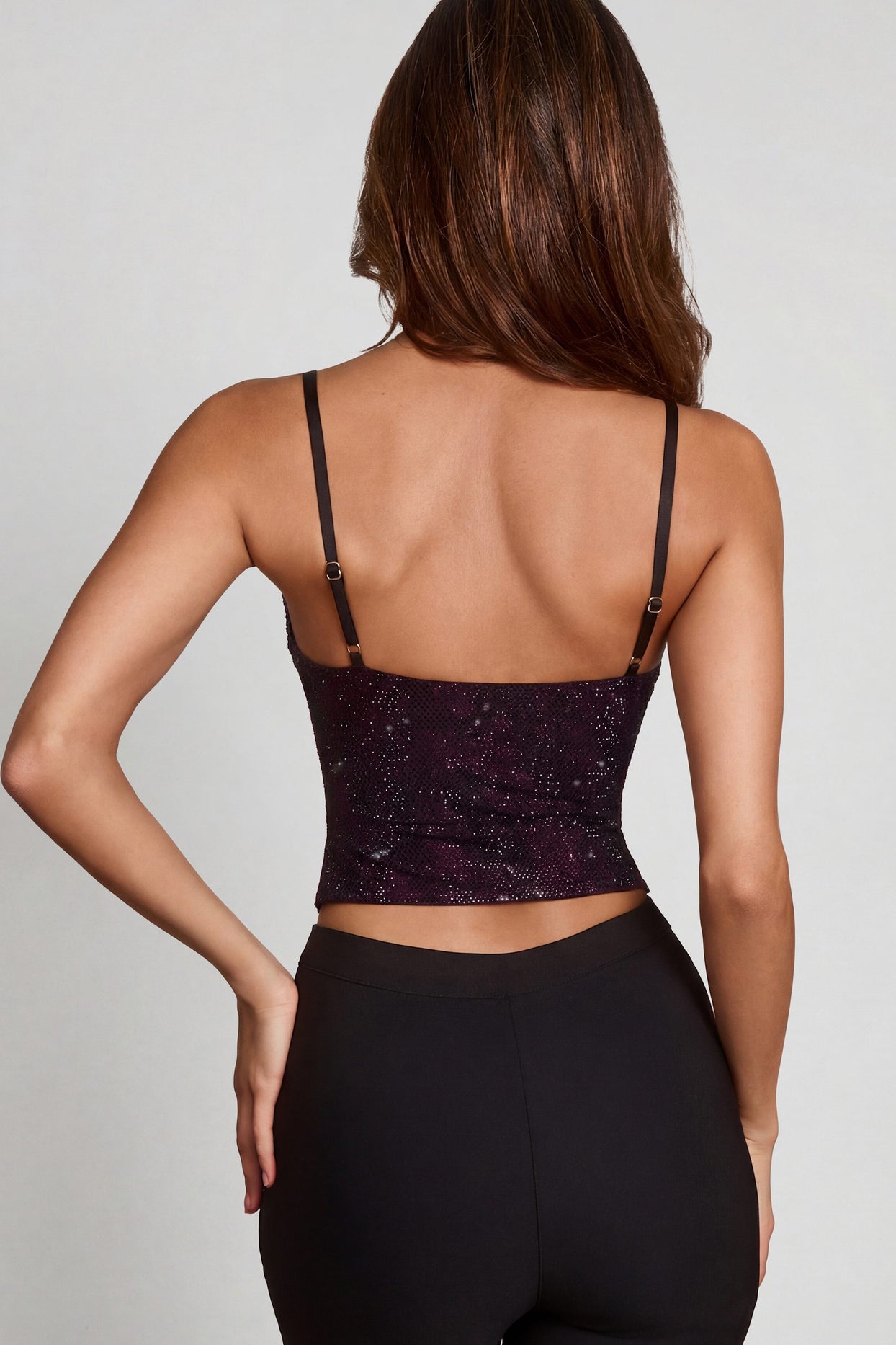 Embellished Peekaboo Cowl-Neck Top in Purple Snake - 2