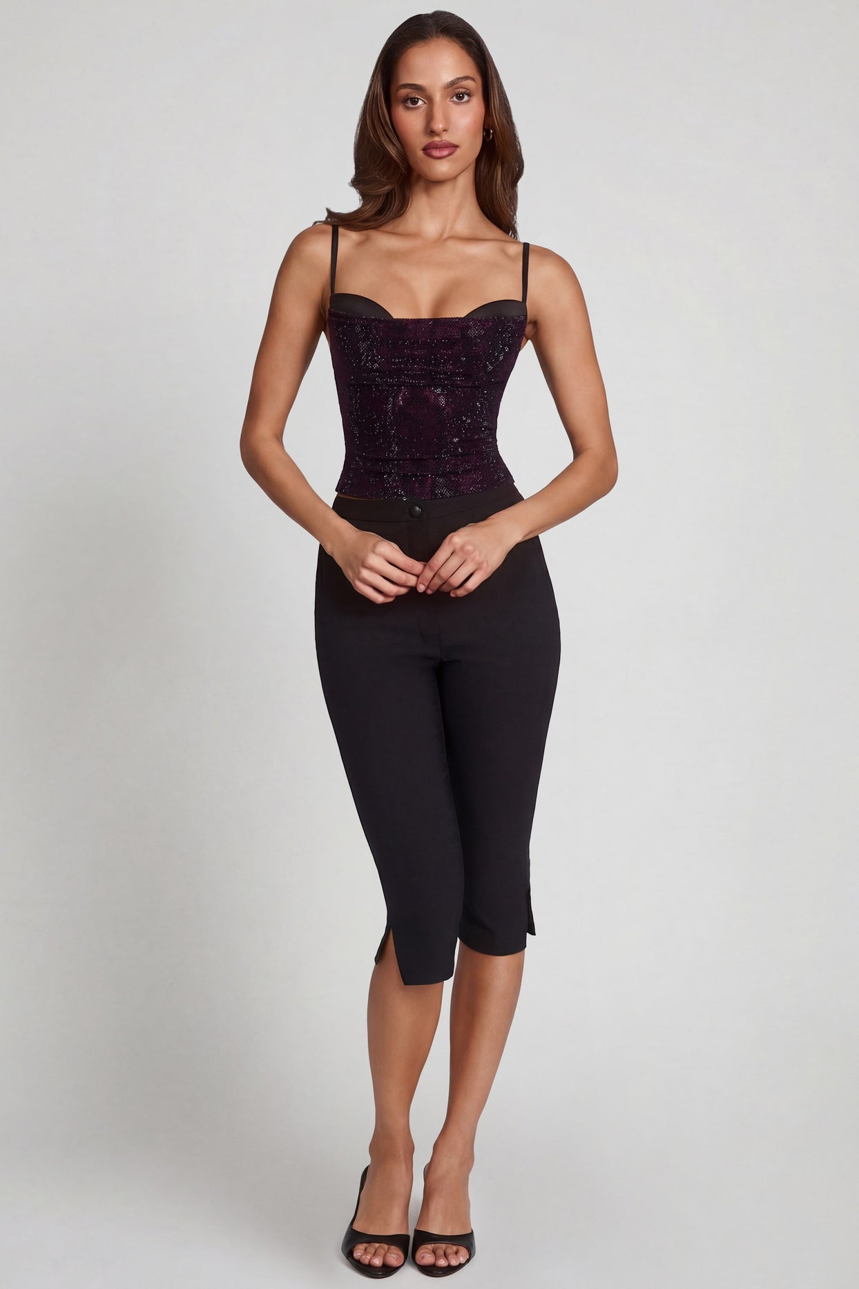 Embellished Peekaboo Cowl-Neck Top in Purple Snake - 5