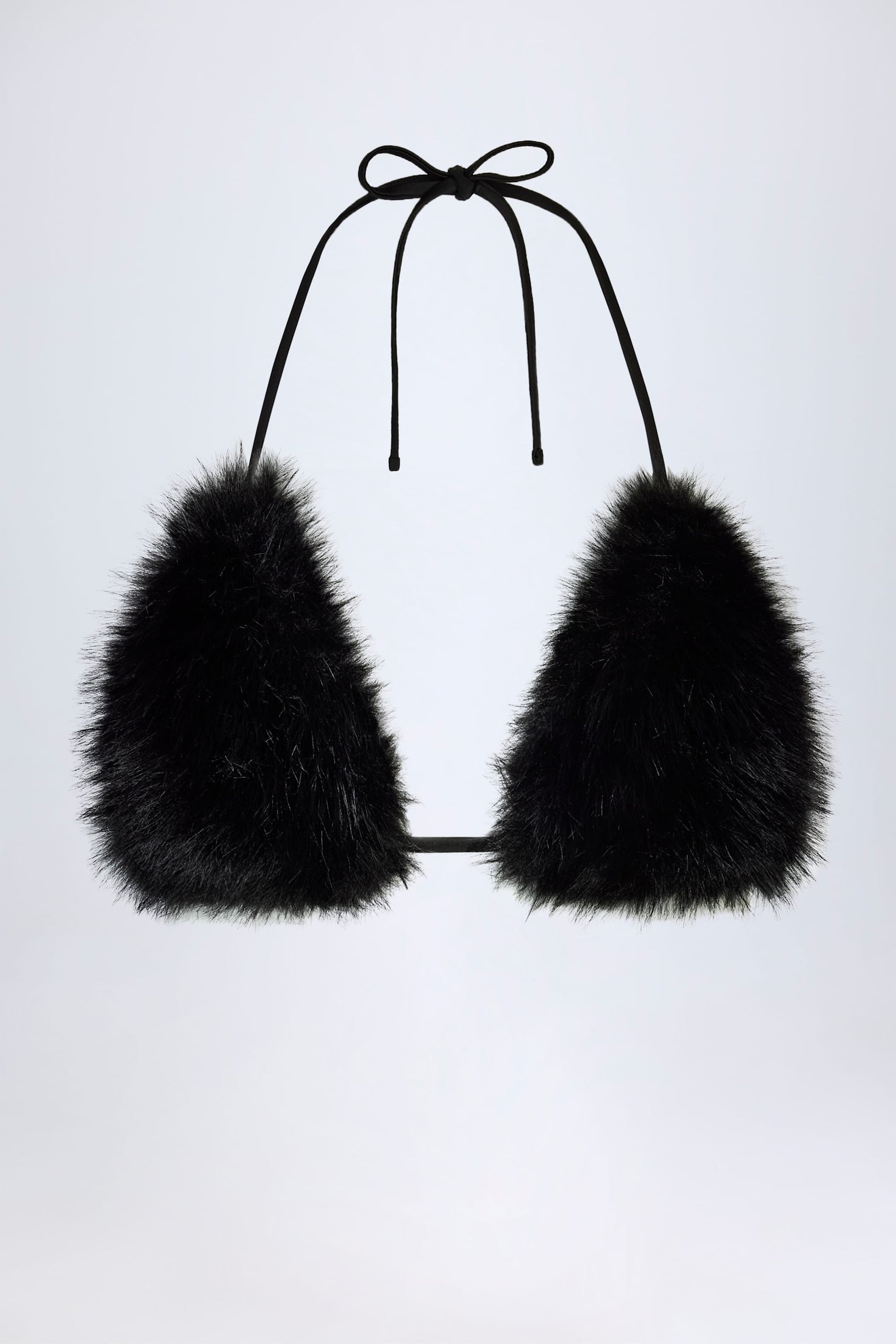 Faux Fur Triangle Bralette in Black - 2