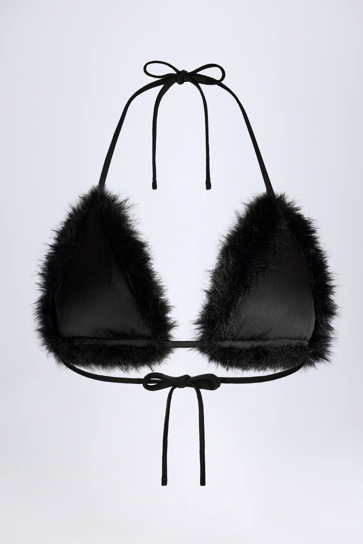 Faux Fur Triangle Bralette in Black - 3