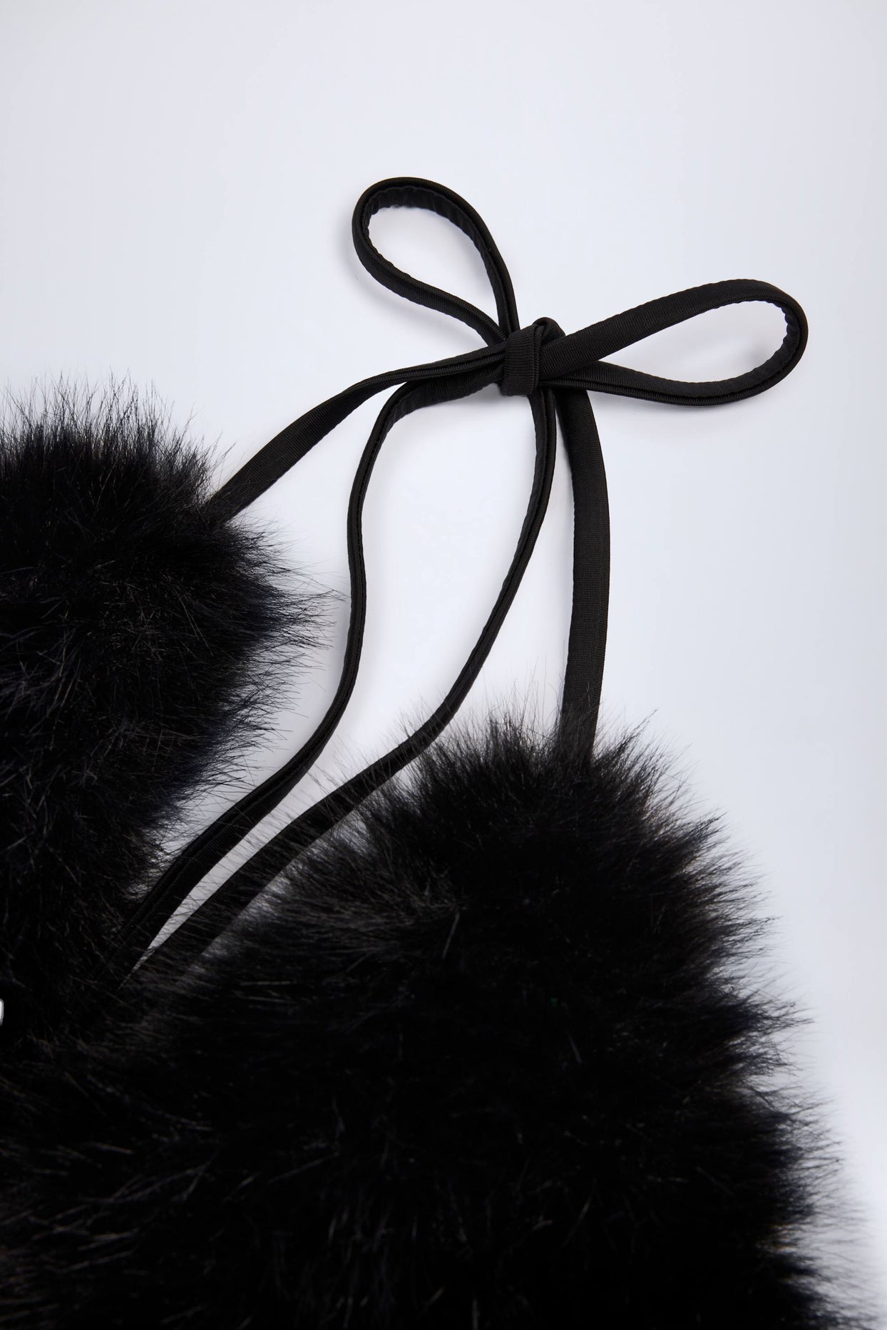 Faux Fur Triangle Bralette in Black - 4