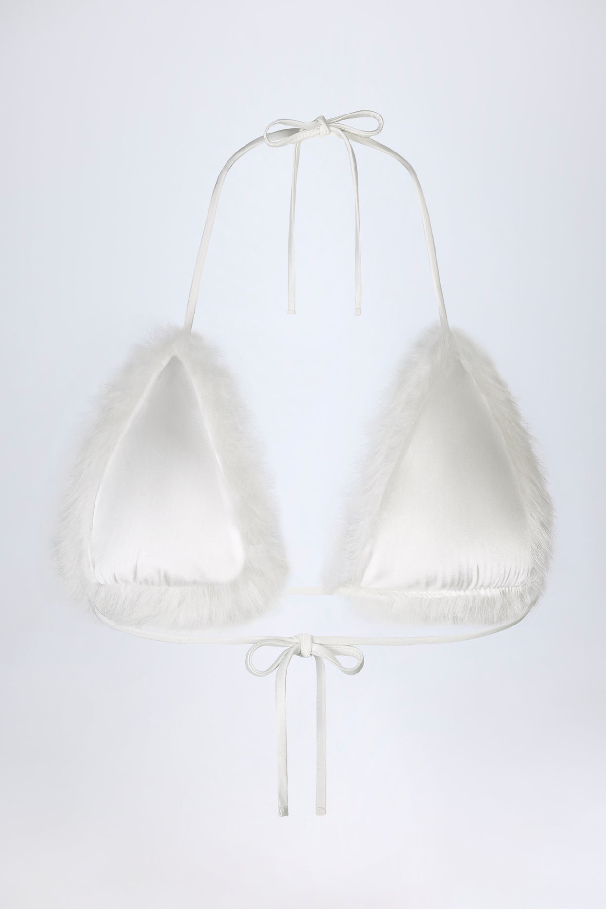 Faux Fur Triangle Bralette in White - 6