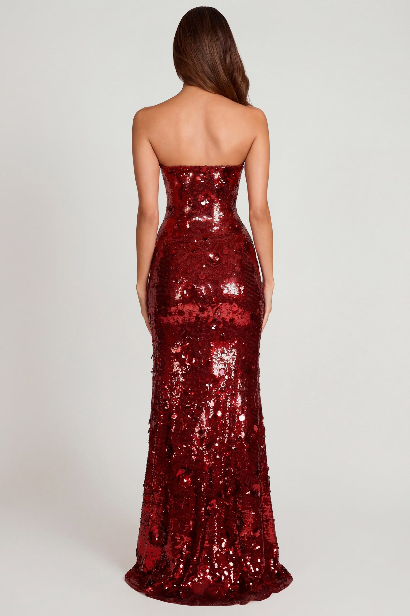 3D Embellished Bandeau Maxi Dress in Red - 2