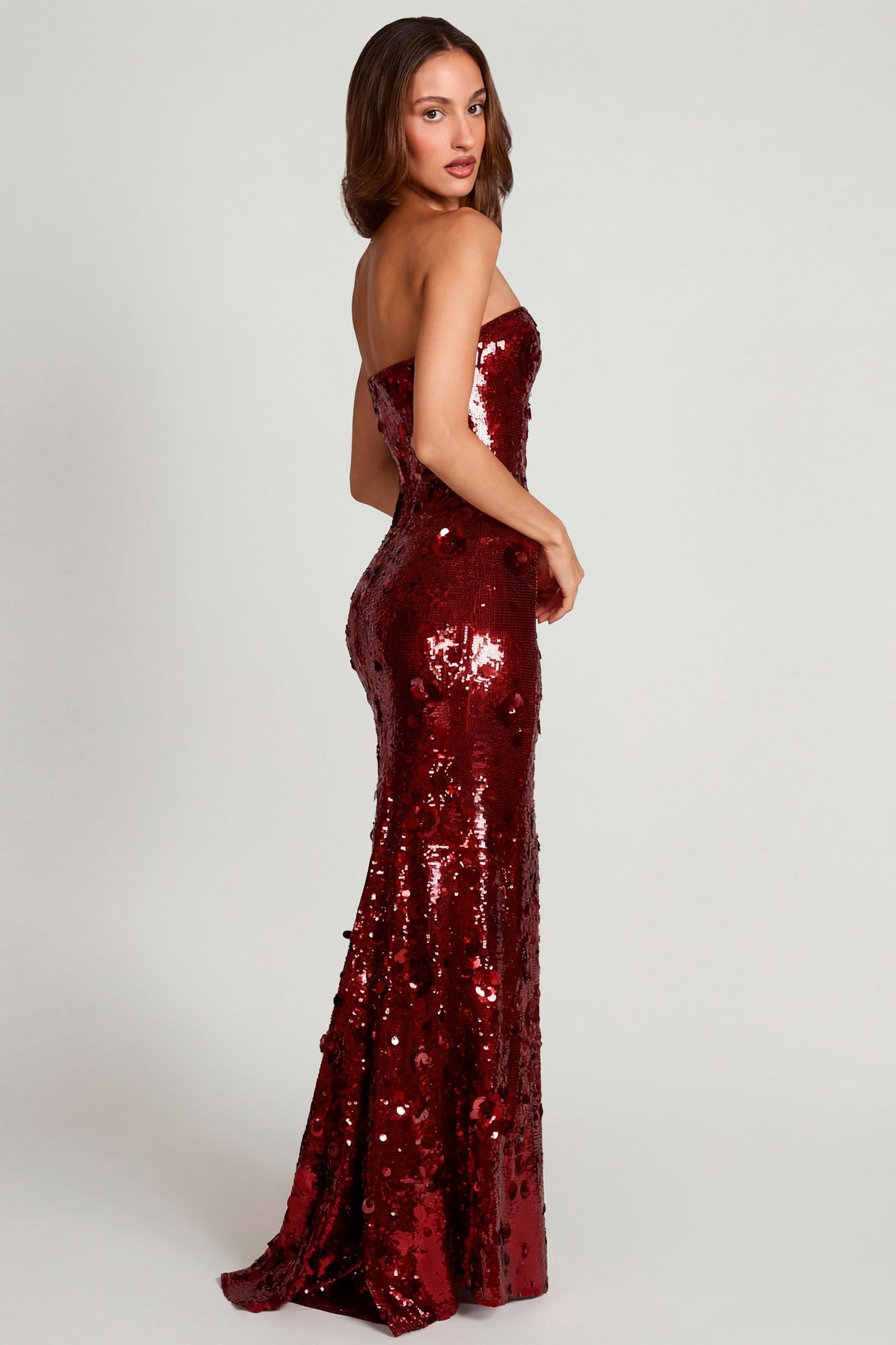 3D Embellished Bandeau Maxi Dress in Red - 3