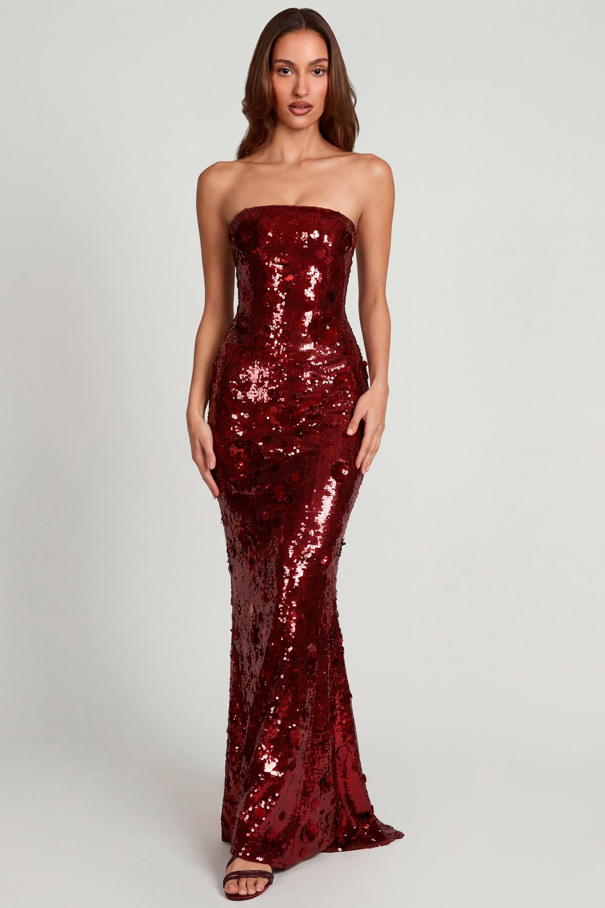 3D Embellished Bandeau Maxi Dress in Red - 7