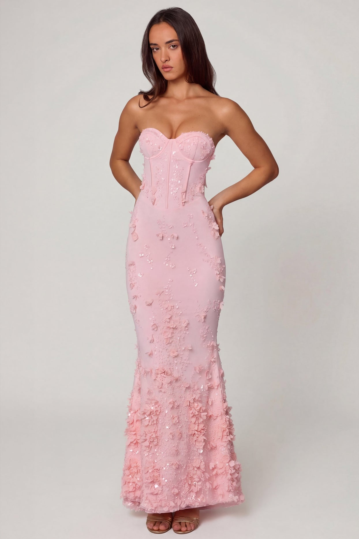 Lace-Up Corset Maxi Dress in Soft Pink - 7