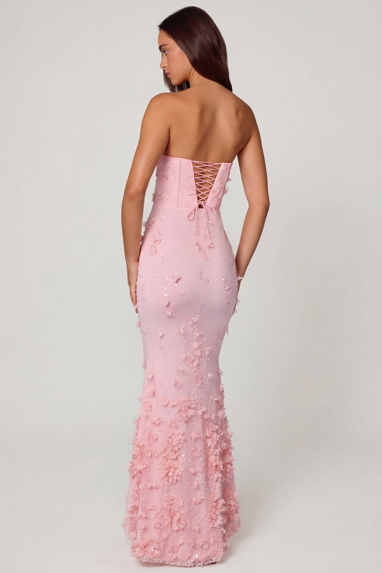 Lace-Up Corset Maxi Dress in Soft Pink - 2