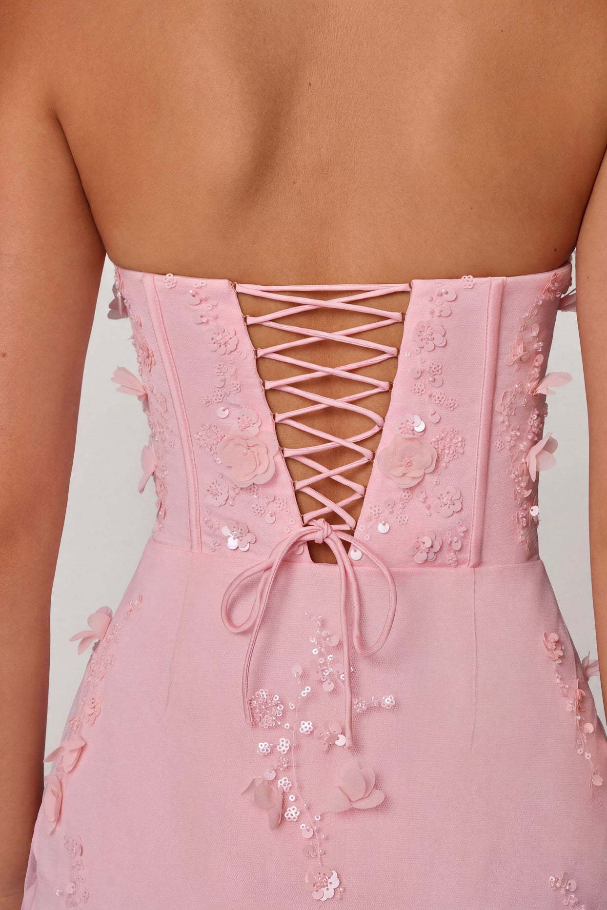 Lace-Up Corset Maxi Dress in Soft Pink - 4