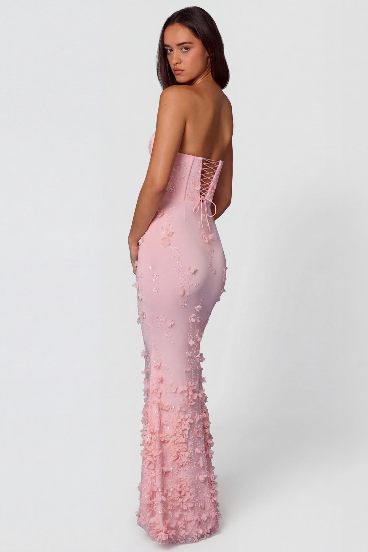 Lace-Up Corset Maxi Dress in Soft Pink - 5