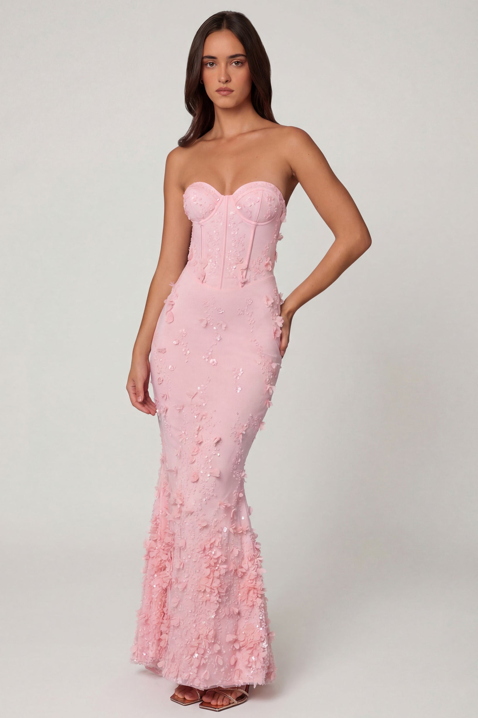 Lace-Up Corset Maxi Dress in Soft Pink - 1