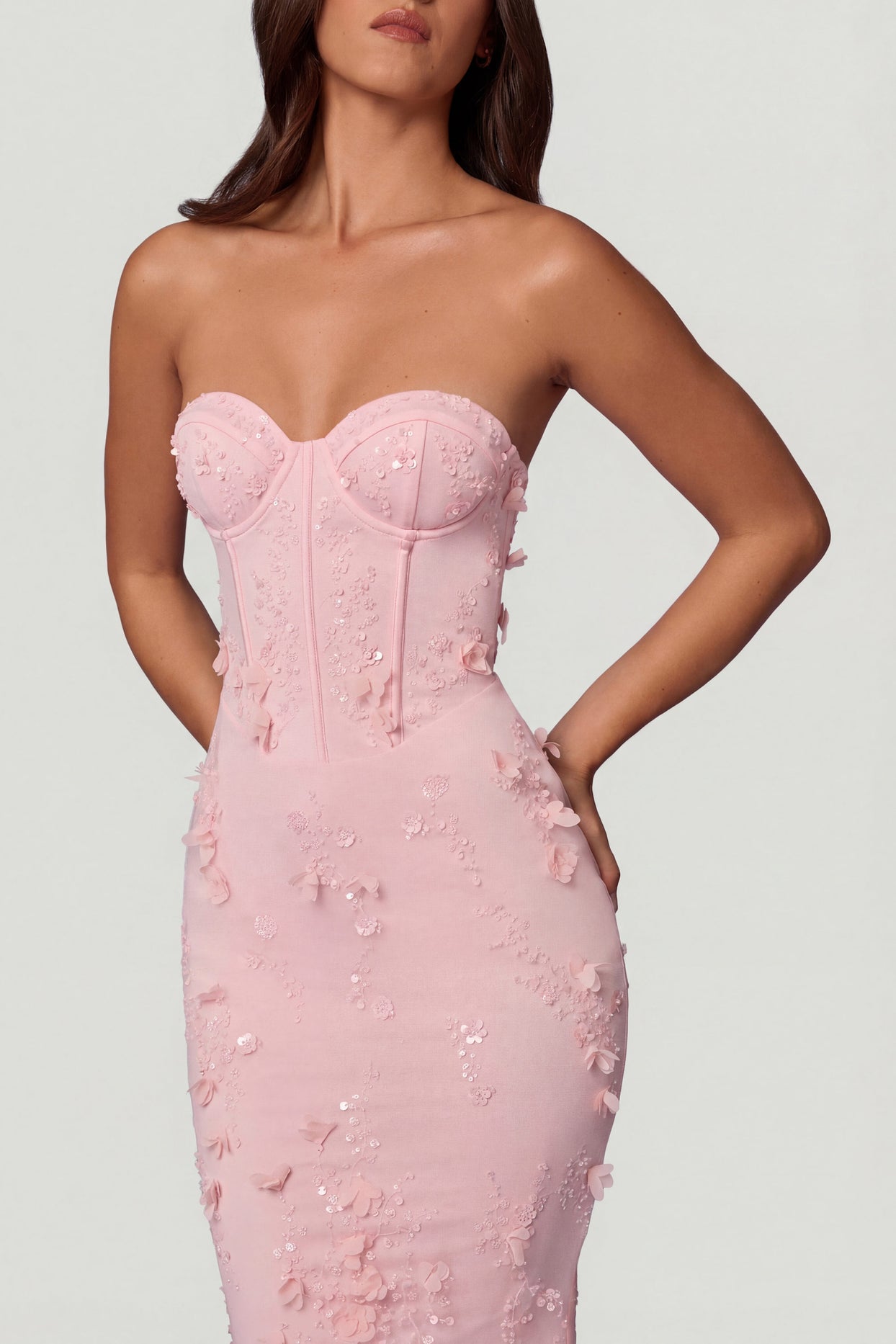 Lace-Up Corset Maxi Dress in Soft Pink - 3
