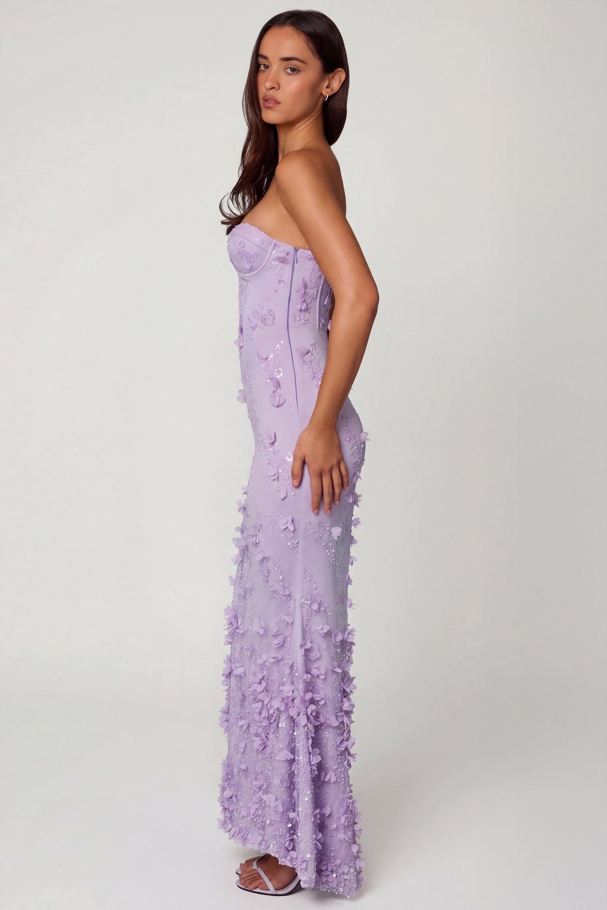 Lace-Up Corset Maxi Dress in Lilac - 3