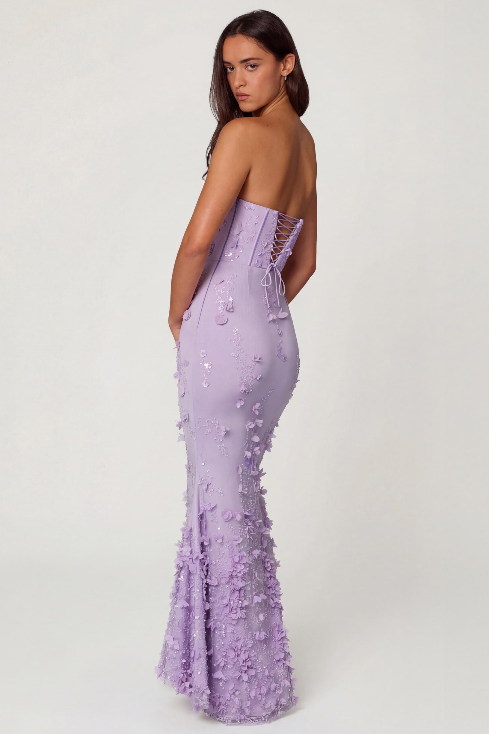 Lace-Up Corset Maxi Dress in Lilac - 2