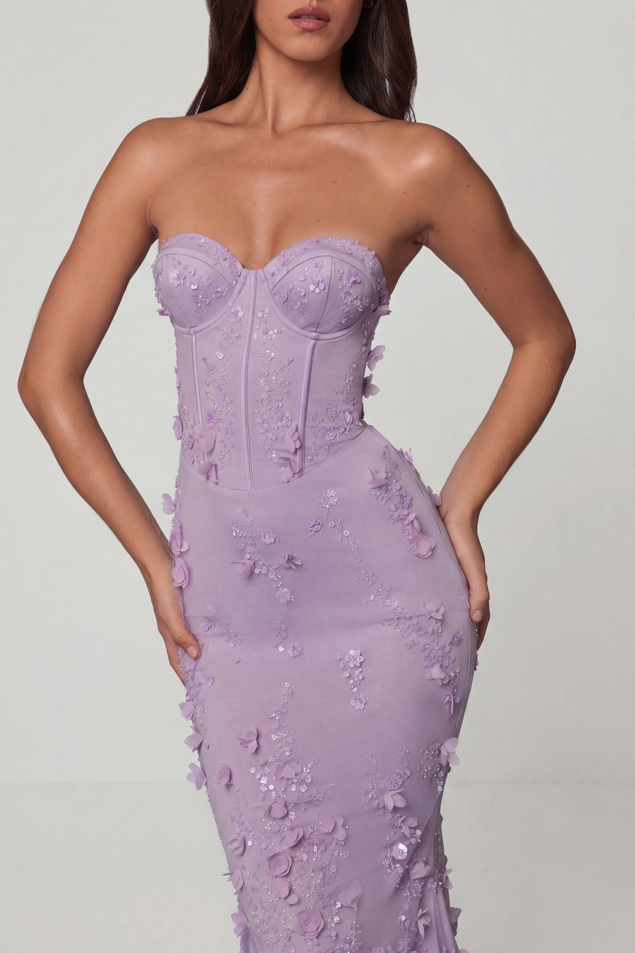 Lace-Up Corset Maxi Dress in Lilac - 4