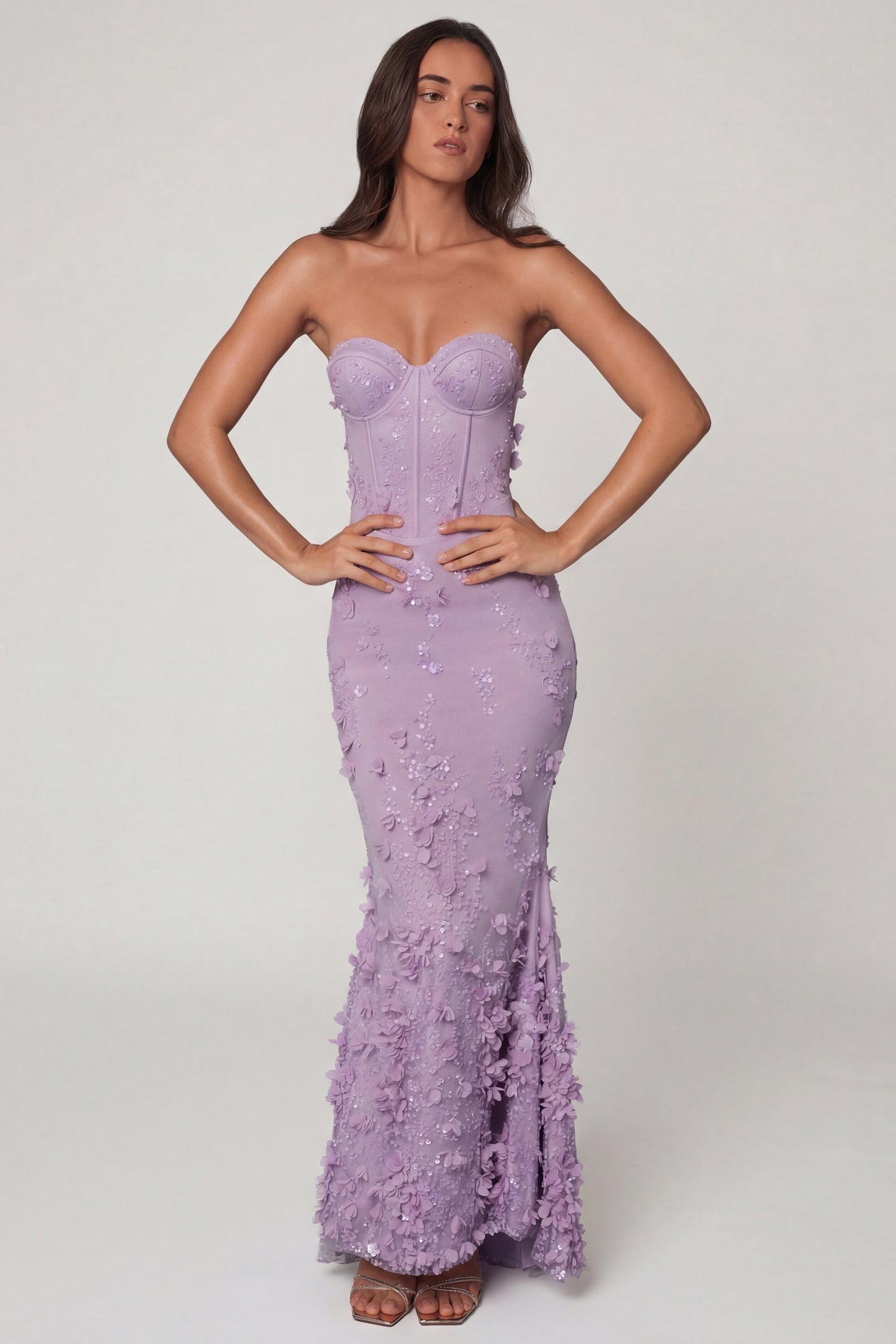 Lace-Up Corset Maxi Dress in Lilac - 1