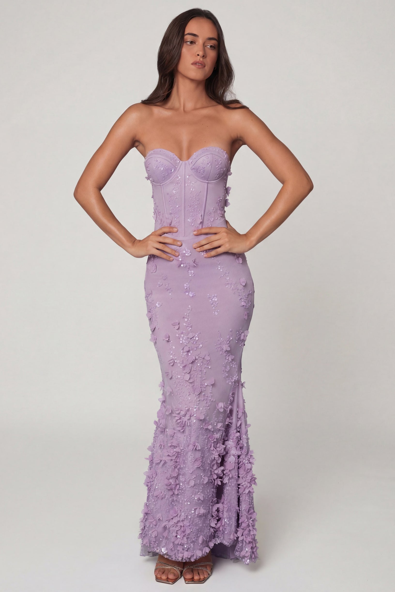 Lace-Up Corset Maxi Dress in Lilac - 1