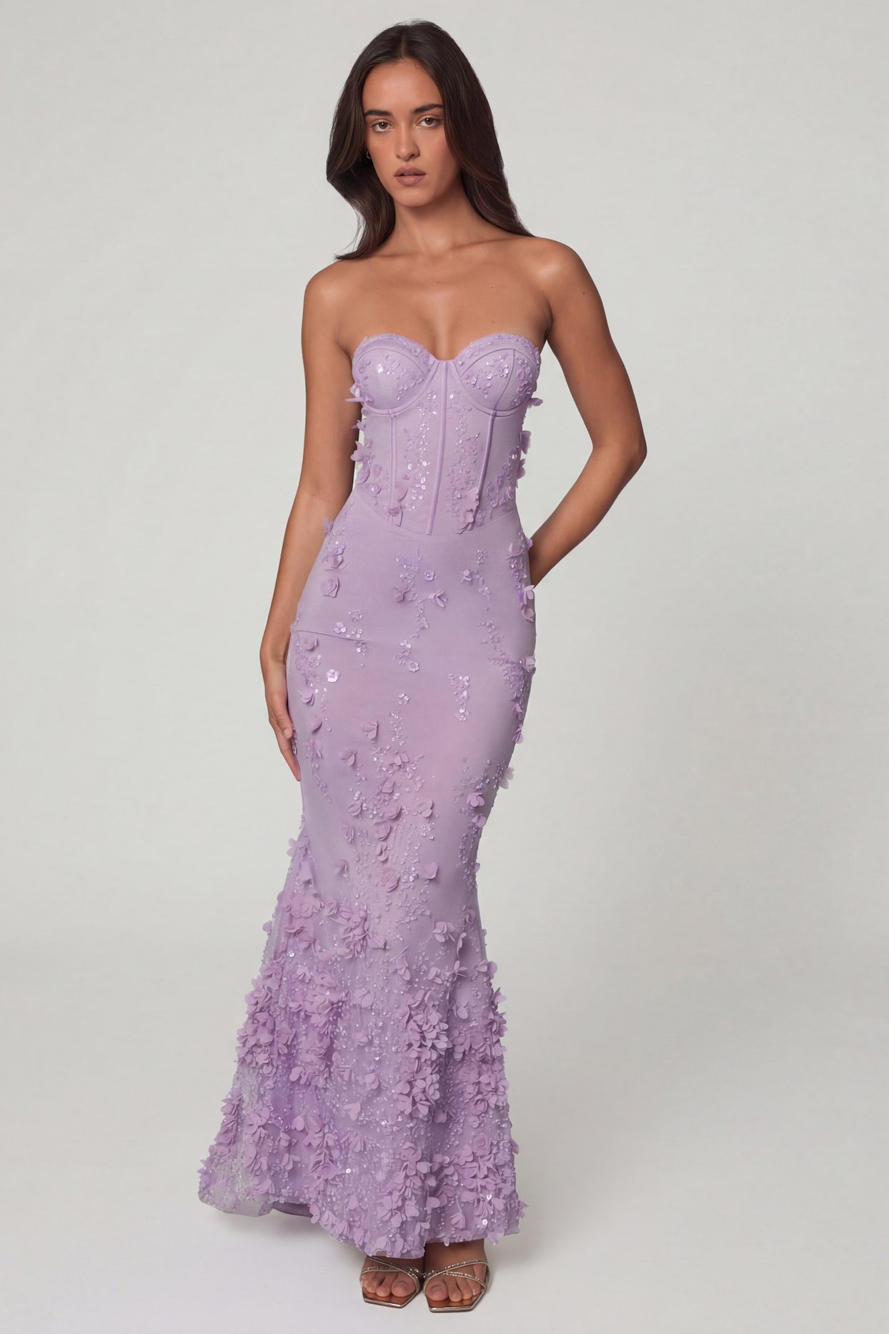 Lace-Up Corset Maxi Dress in Lilac - 8