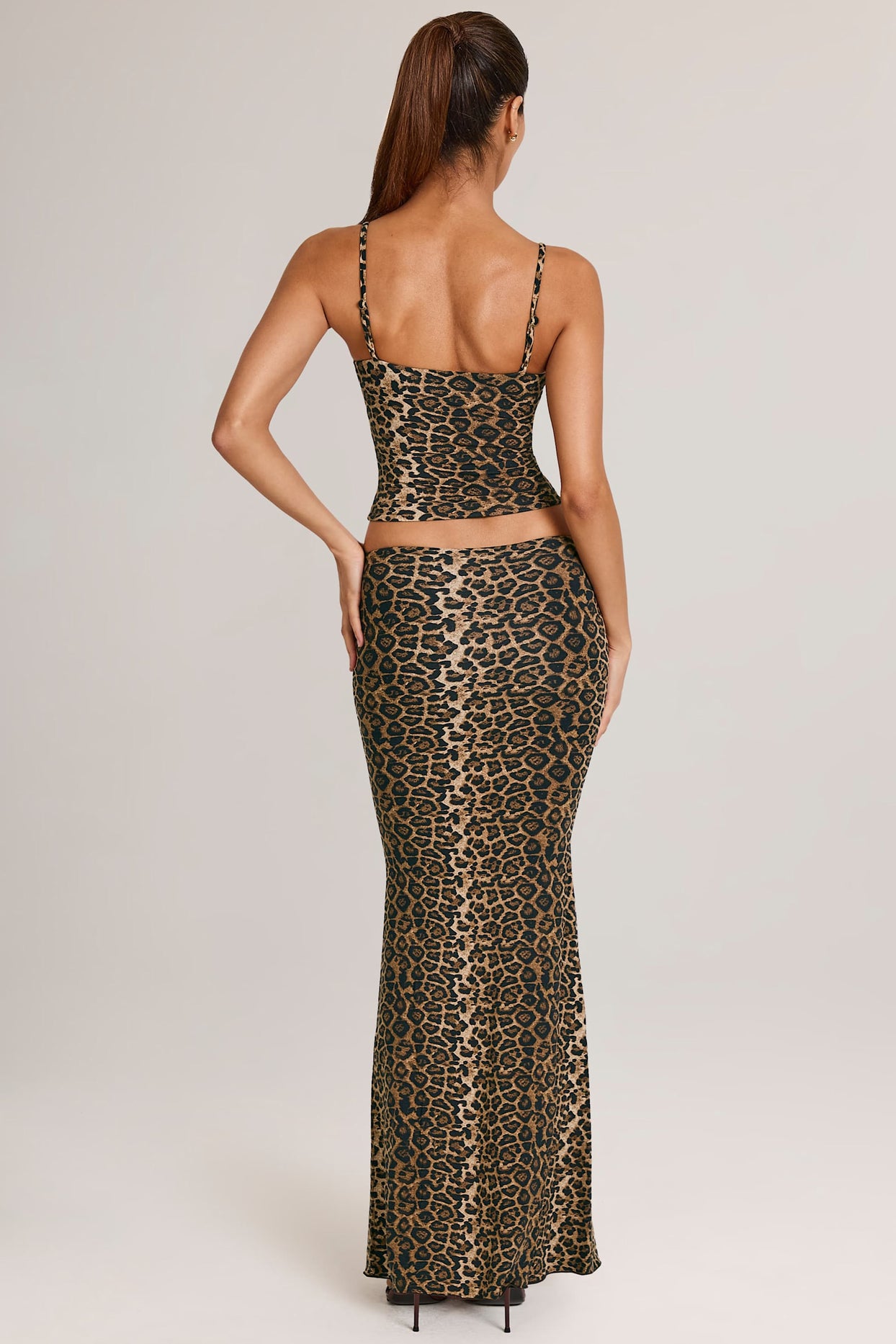 Modal Mid-Rise Fishtail Maxi Skirt in Leopard Print - 2