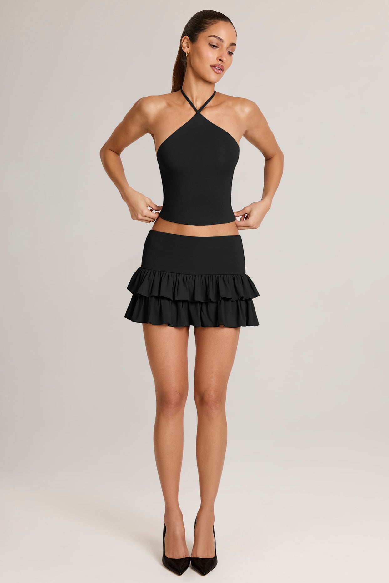 Modal Ruffle Mid-Rise Mini Skort in Black - 5
