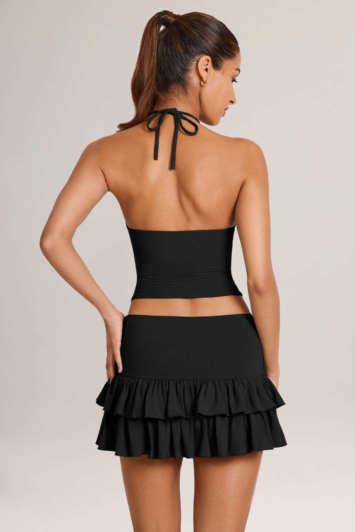 Modal Ruffle Mid-Rise Mini Skort in Black - 2