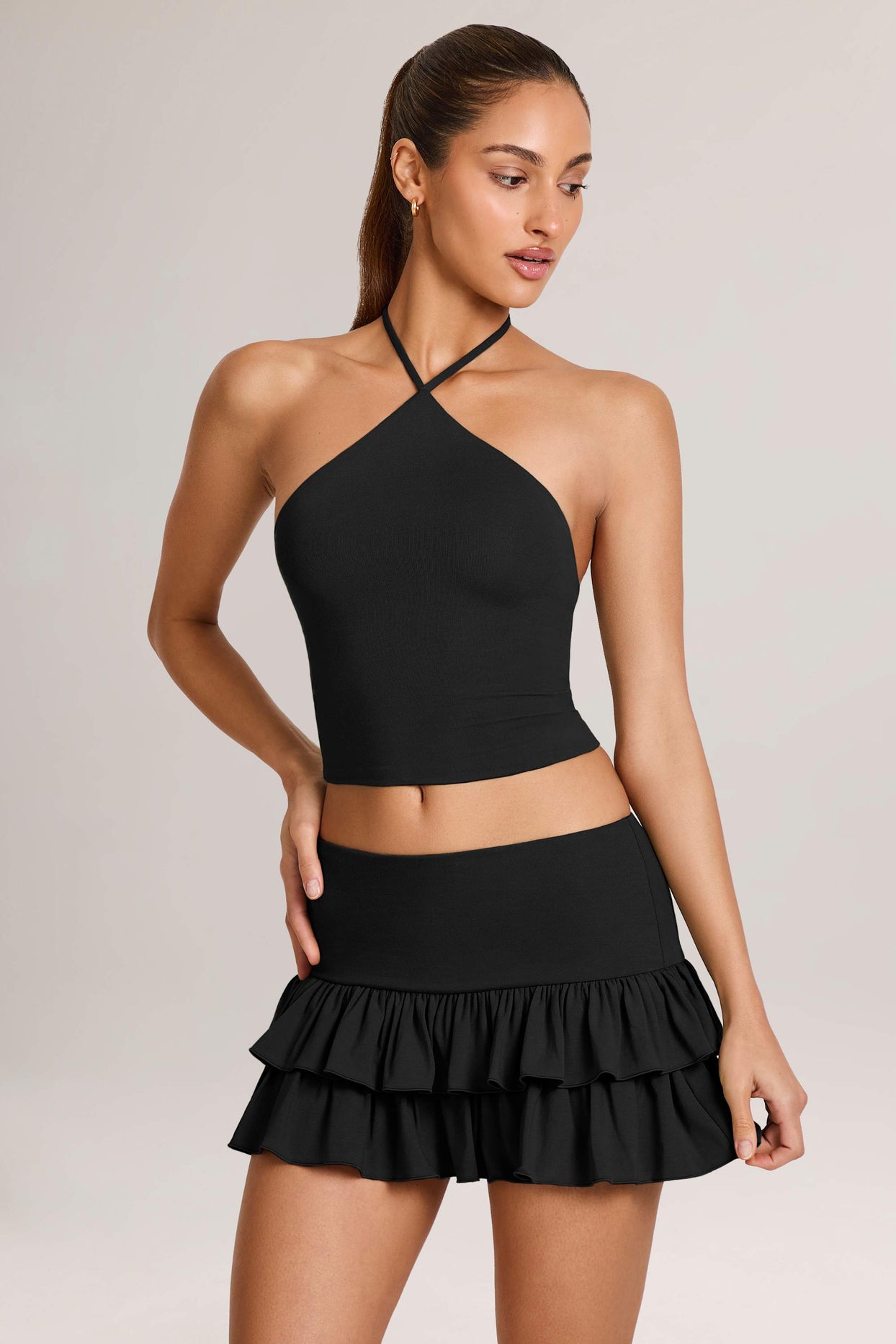 Modal Ruffle Mid-Rise Mini Skort in Black - 4