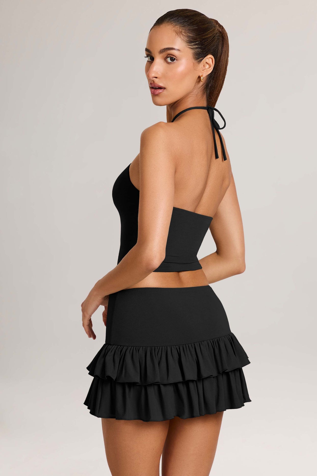 Modal Ruffle Mid-Rise Mini Skort in Black - 6