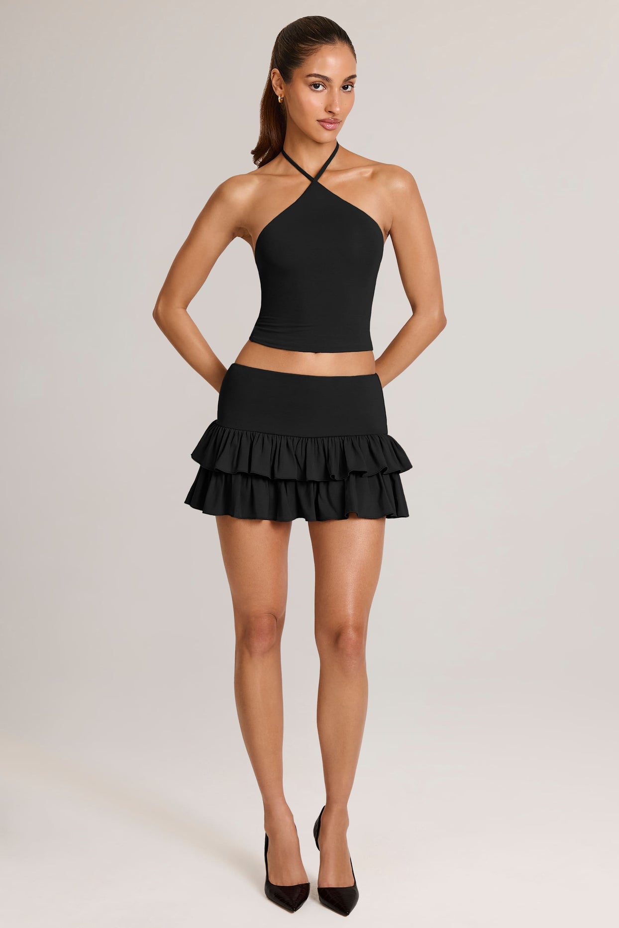 Modal Ruffle Mid-Rise Mini Skort in Black - 7