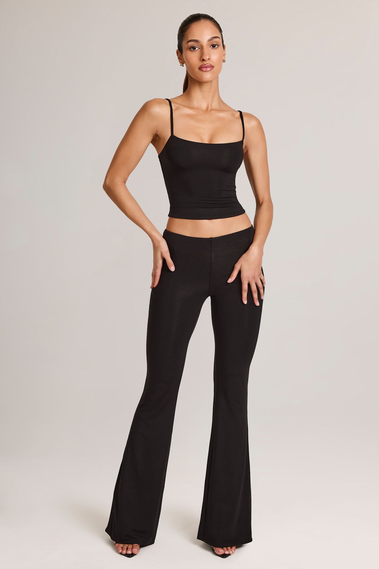 Modal Mid-Rise Flared Trousers in Black - 5
