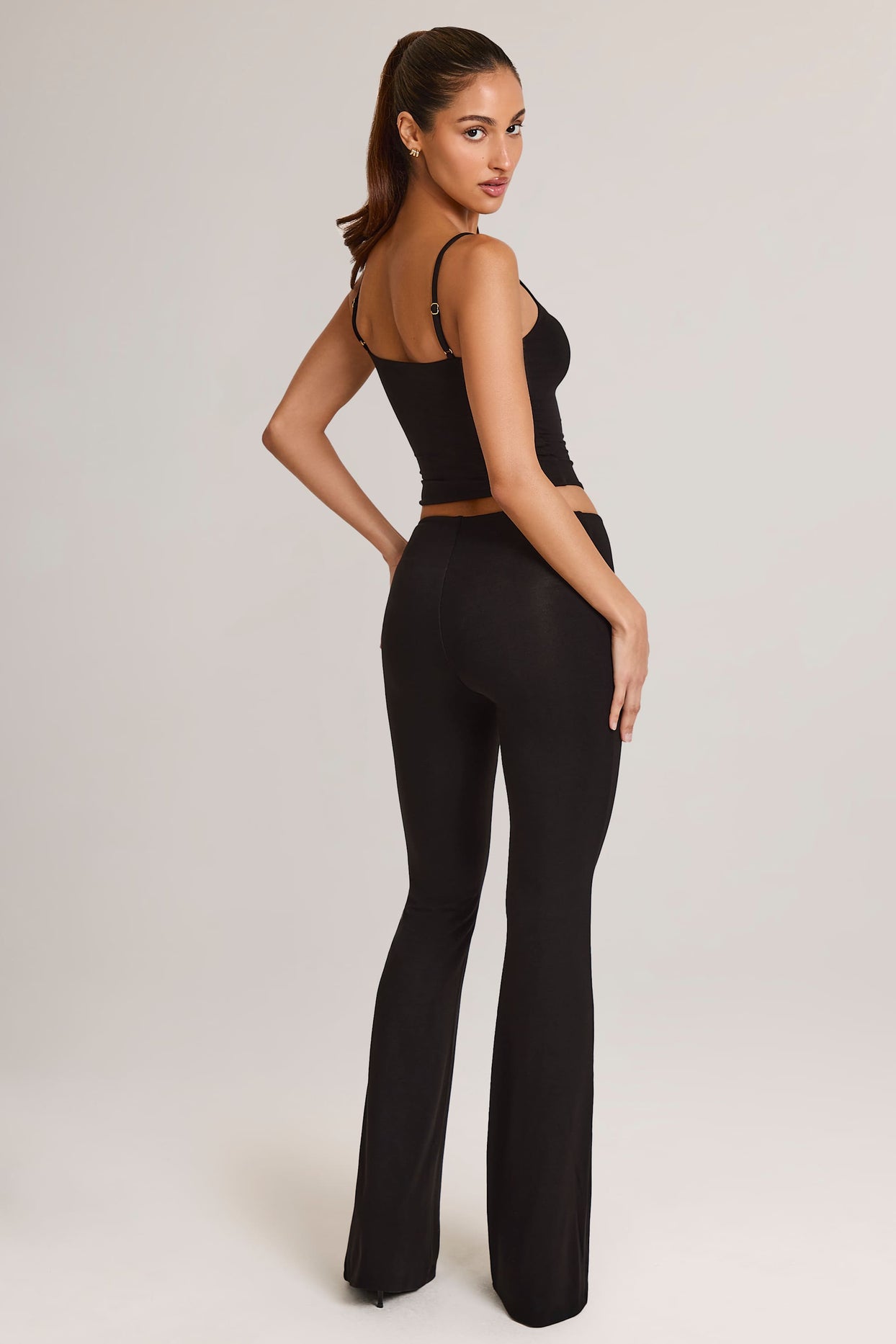 Modal Mid-Rise Flared Trousers in Black - 6