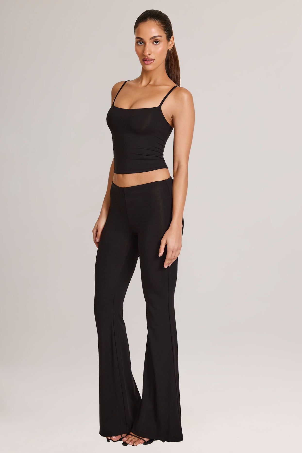 Modal Mid-Rise Flared Trousers in Black - 7