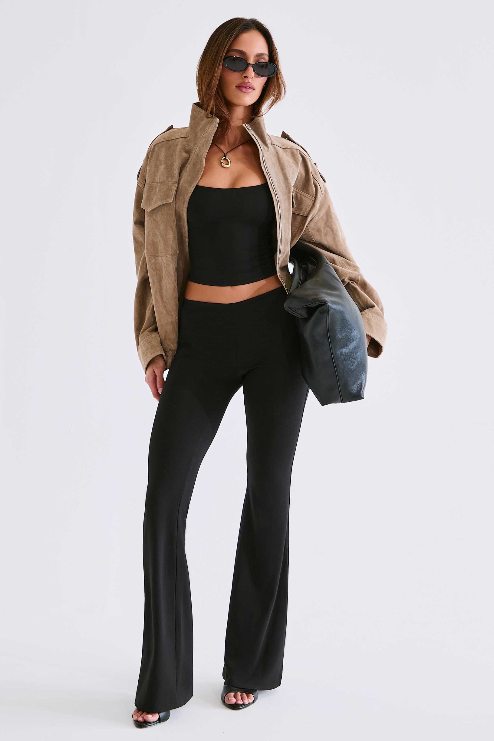Modal Mid-Rise Flared Trousers in Black - 1