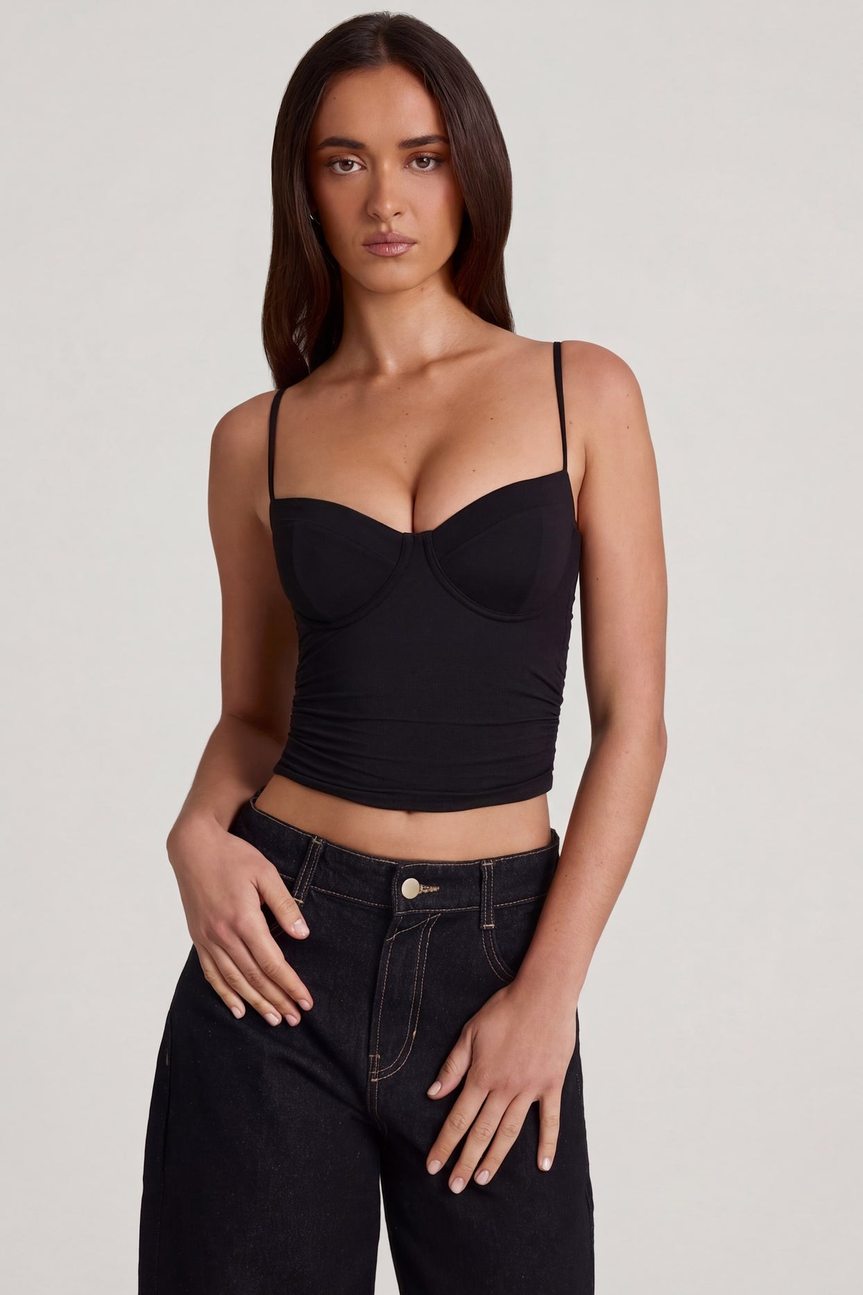 Modal Underwired Camisole Ruched Top in Black - 1