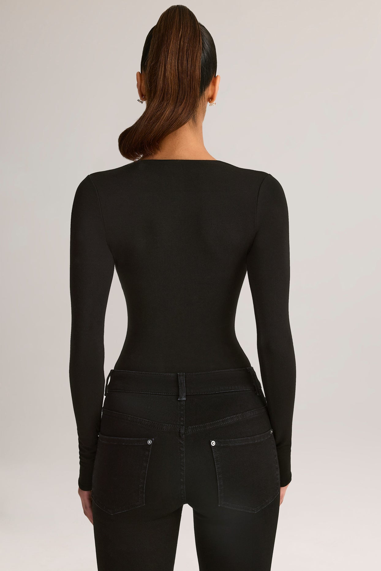Modal Plunge Long-Sleeve Bodysuit in Black - 2
