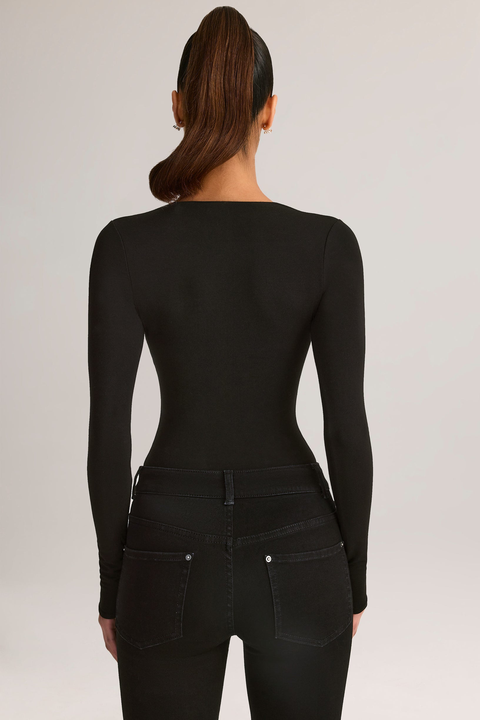 Modal Plunge Long-Sleeve Bodysuit in Black - 2