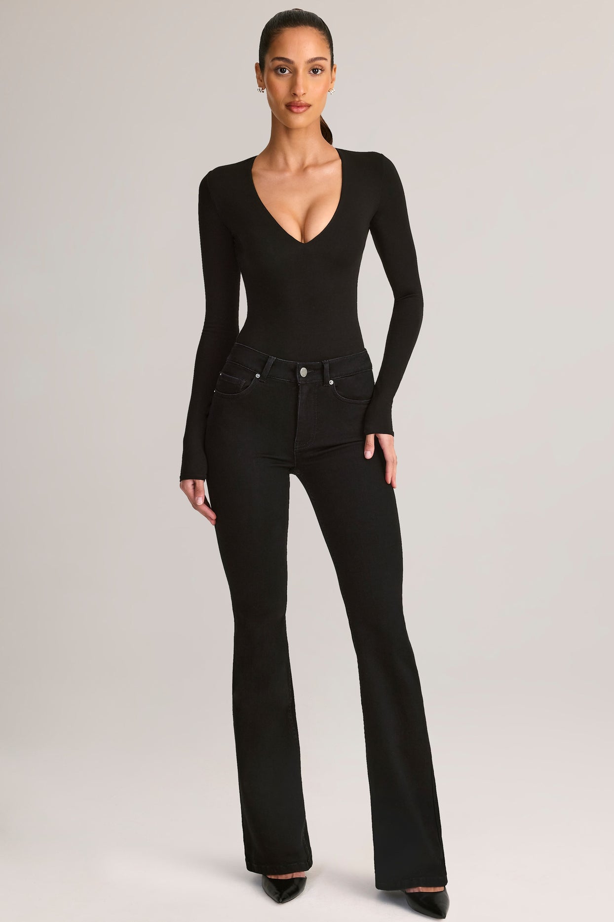 Modal Plunge Long-Sleeve Bodysuit in Black - 6