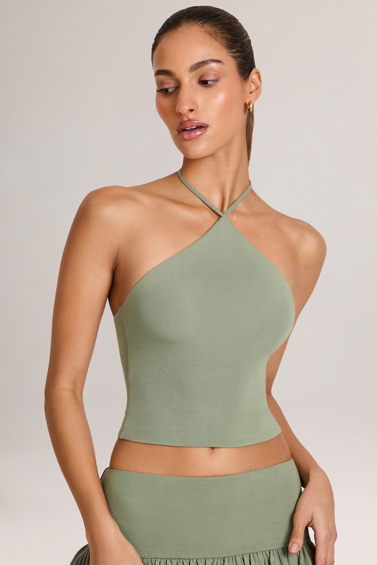 Modal Halterneck Top in Sage Green - 6