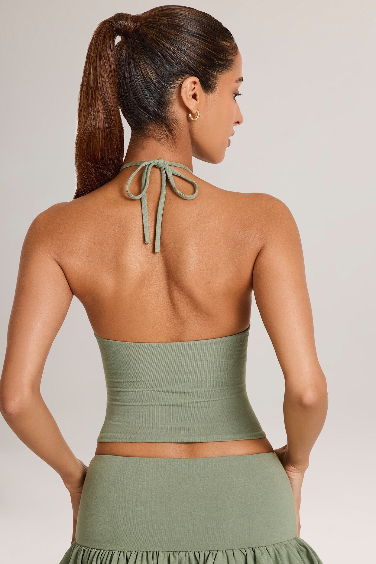 Modal Halterneck Top in Sage Green - 2