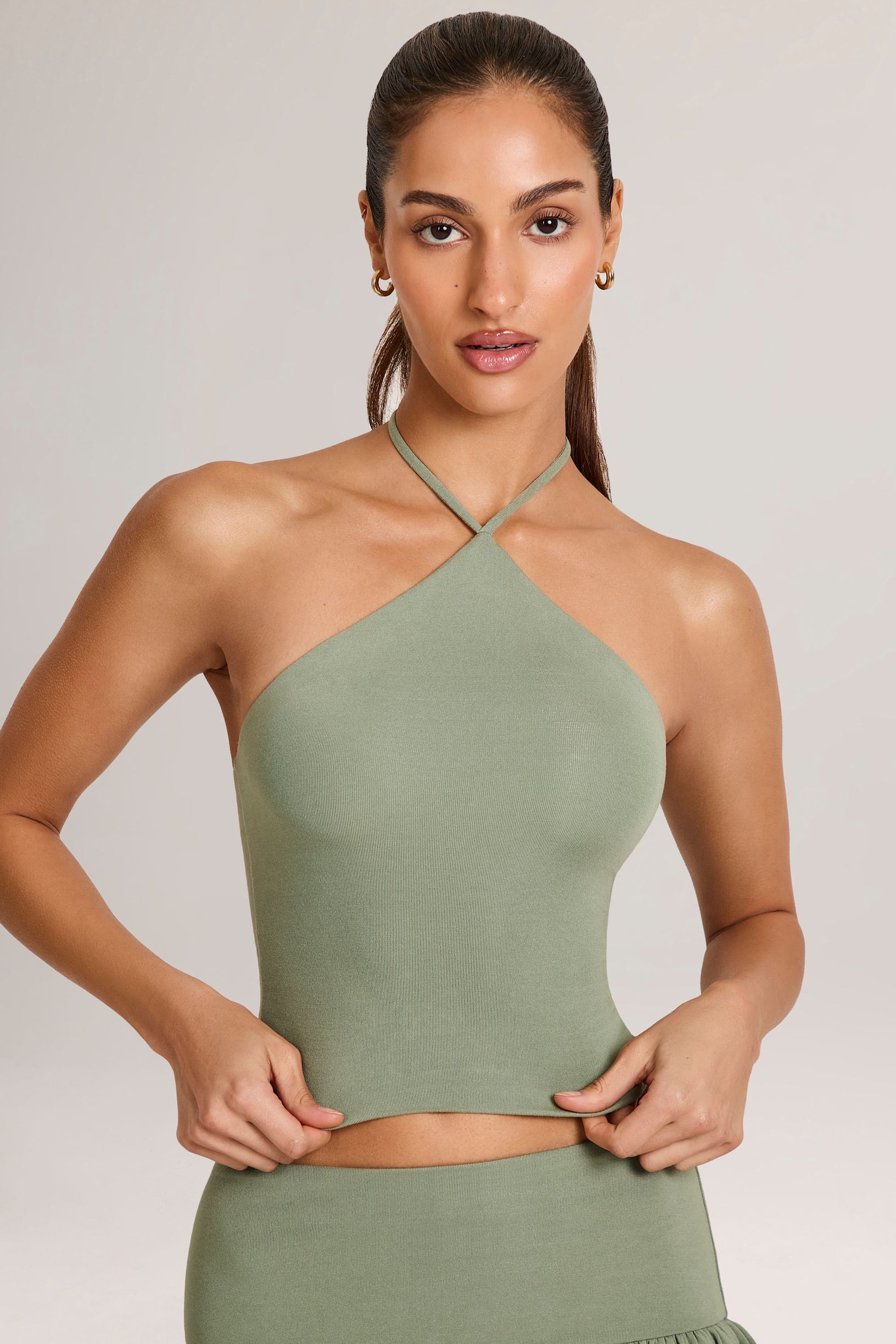 Modal Halterneck Top in Sage Green - 1