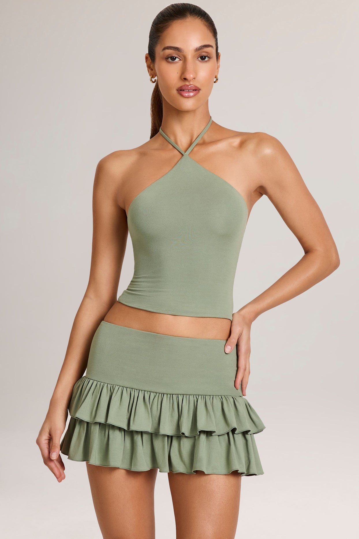 Modal Halterneck Top in Sage Green - 5