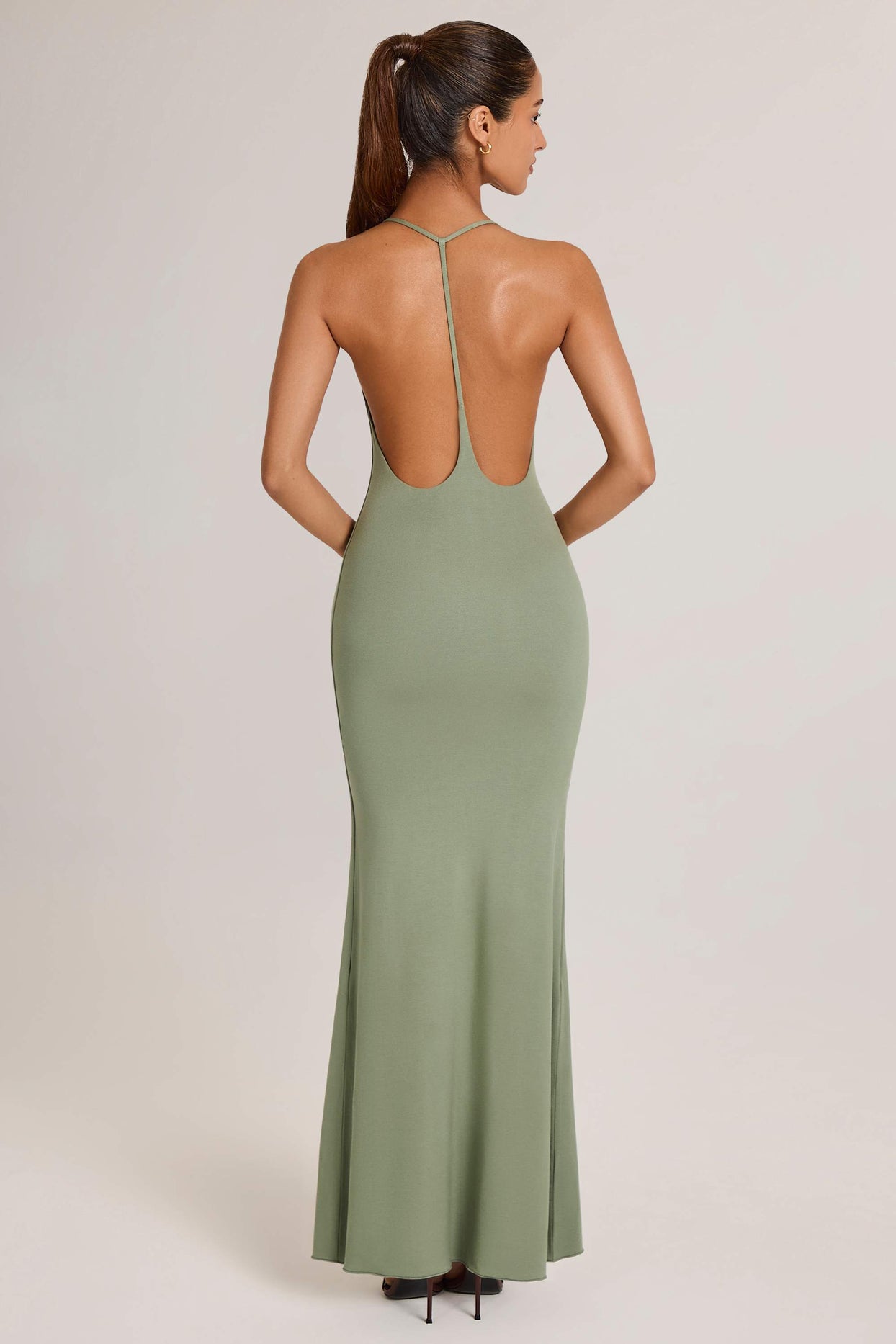 Modal Plunge Backless Maxi Dress in Sage Green - 5