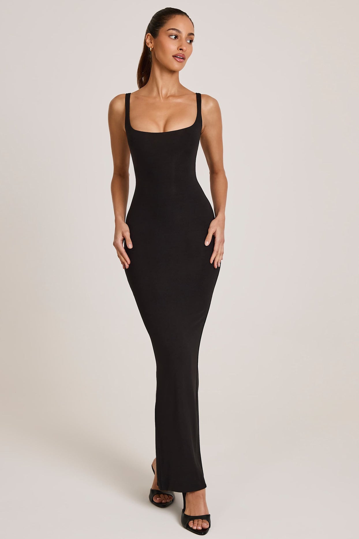 Modal Square Neck Maxi Dress in Black - 5