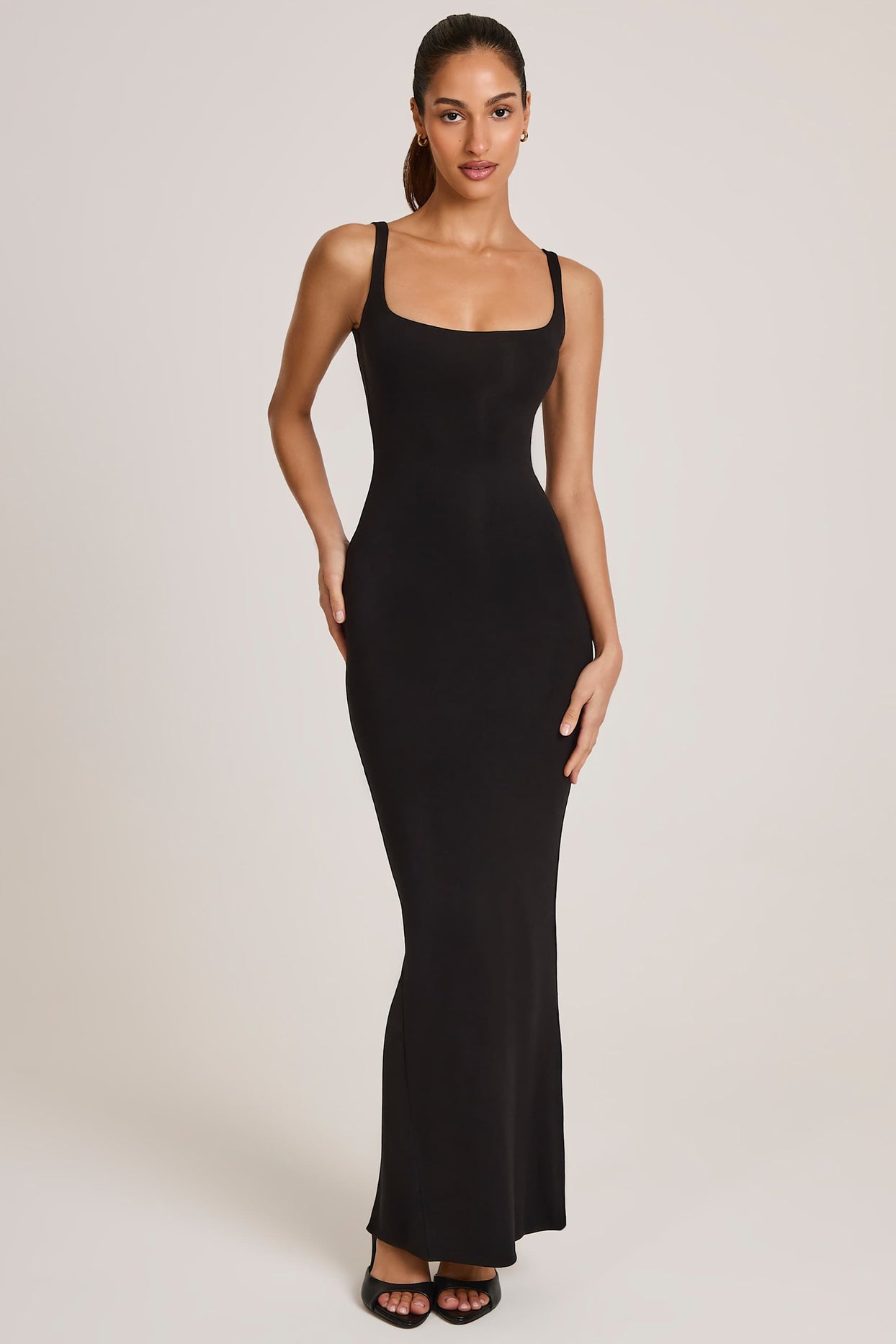 Modal Square Neck Maxi Dress in Black - 4