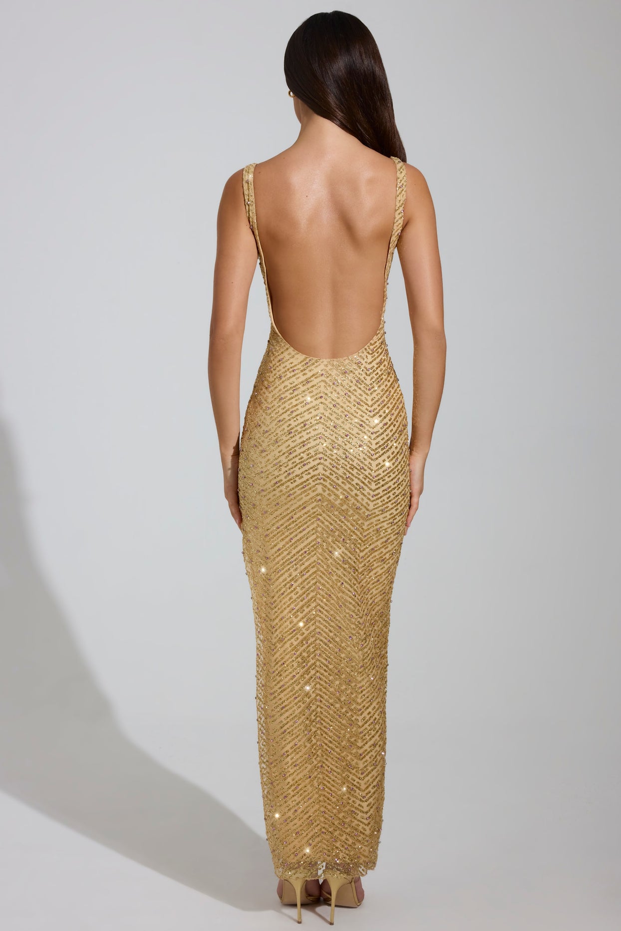 Embellished Scoop-Neck Thigh-Split Maxi Dress in Gold - 2