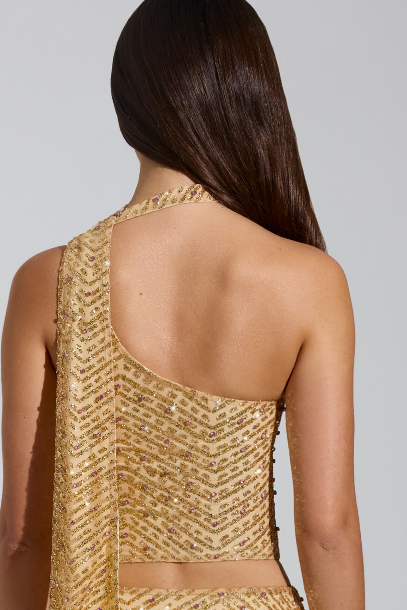 Embellished Low-Rise A-Line Micro Mini Skirt in Gold - 2