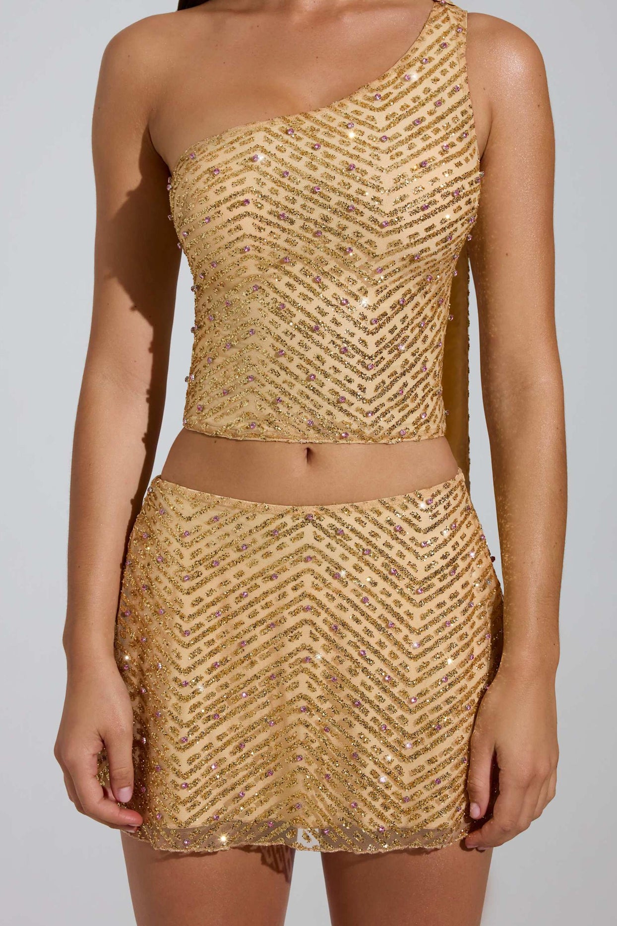 Embellished Low-Rise A-Line Micro Mini Skirt in Gold - 4